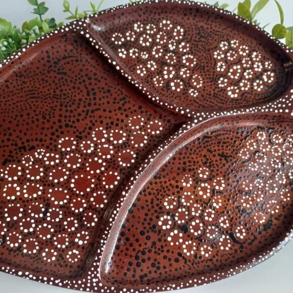 Handmade Leaf Wood Serving Tray | 3-Section Divided Platter | 18"x9.5" - Picture 3 of 5